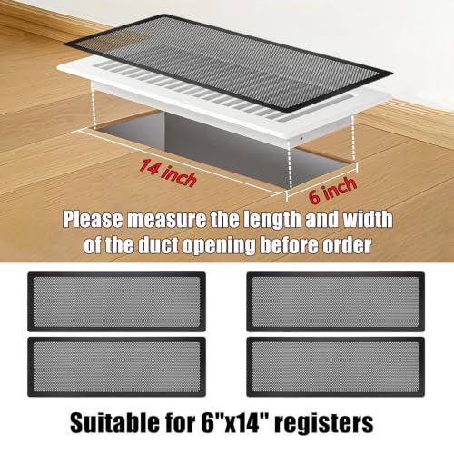 Floor Register Vent Cover, 6"x14" Sticky Air Vent Screen Mesh Covers for Home Floor/Wall/Ceiling Registers Air Vent Filters, Black (4 Packs) - size: 6"x14"