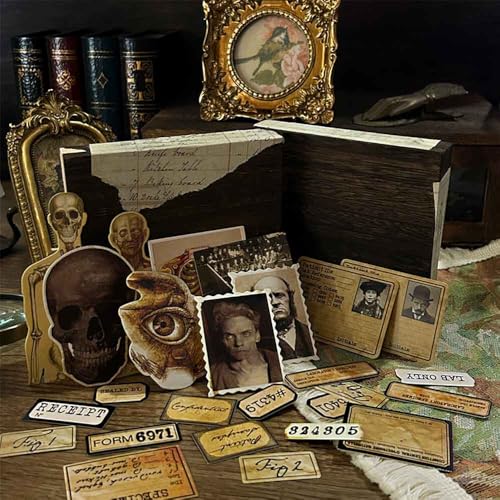 43pcs Dark Aesthetic Ephemera Junk Journal Supplies, Gothic Scrapbook Paper for Macabre Human Anatomy, Vintage Doll Skull Decoupage Paper for Scrapbooking Collage, Room Decor Wall Collage Kit