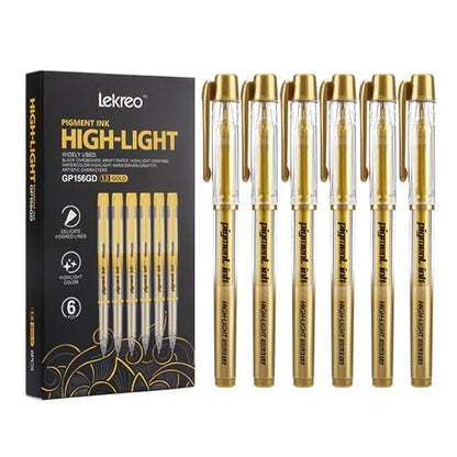 Gold Silver White Ink Gel Pens, 1mm Medium Fine Point, Opaque archival Ink Pen for Dark Paper Drawing,Sketching, Illustration, Card Making, Bullet Journaling (Gold Ink - 6 Packs) - color: Gold Ink - 6 Packs