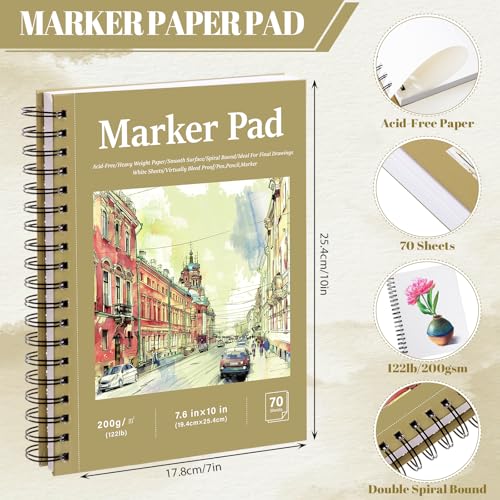 200gsm Hardcover Marker Paper Pad 7.6 × 10 in, 70 Sheets, Spiral Bound - size: 7.6×10 Inch (70 Sheets)