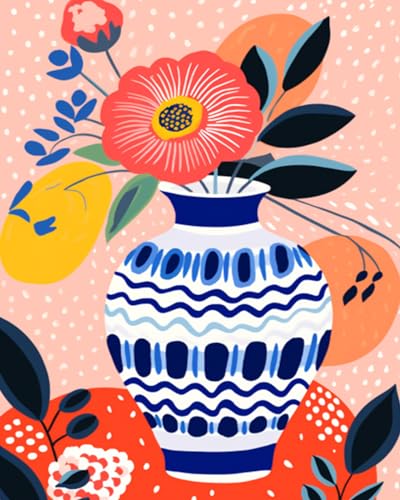 Tucocoo Colorful Vase Floral Flowers Oil Painting Paint by Number Kits 16 x 20 inch Canvas Pink Flower DIY Painting for Kid Students Adult Beginner with Brushes Acrylic Pigment(Without Frame) - color: Floral Vase 03, size: 16''x20''(Frameless)