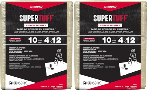 Trimaco 51127 SuperTuff Drop Cloth, 4-feet x 12-feet, Tan, 48 Sq Ft (Pack of 2) - size: 4-feet x 12-feet (Pack of 2)