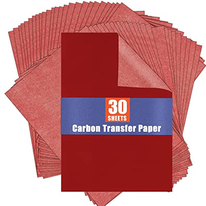 PSLER Red Carbon Paper for Tracing - 30pcs Graphite Transfer Paper, A4 | Use with Tracing Paper, Carbon Copy Paper for Drawing Patterns on Wood, Canvas, Fabric, Artist Lettering & Sketching - color: red
