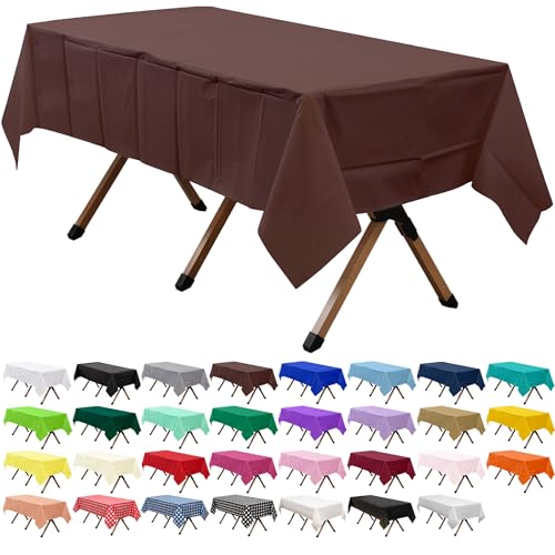 2 Pack Brown Premium Plastic Tablecloth Rectangle 54 x 108 Inches Reusable Coffee Brown Decorative Table Cover for Dining, Wedding, Party, Indoor and Outdoor use - color: G03 Brown, size: Rectangle 54"x108"