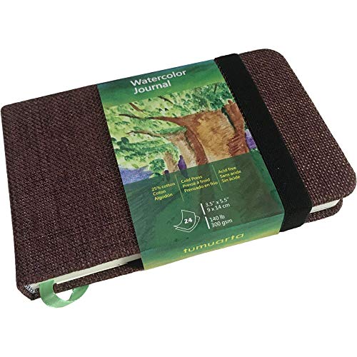 Watercolor Journal Sketchbook, 140 LB, 300 GSM, Cotton Paper, Cold Press | 3.5x5.5", 24 Sheets, 48 Pages, tumuarta Acid Free Watercolor Paper Sketch books For Use As Mixed Media Pad On The Go - color: Brown