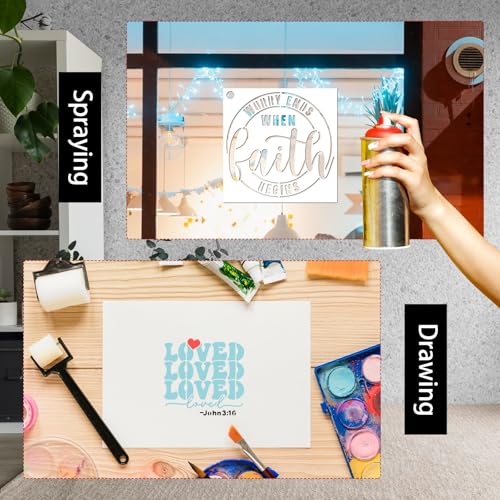 Bible Verse Stencils for Painting on Wood - 65 Pcs Small Christian Bible Reusable Stencils for Journaling Painting, Motivational Quotes Cross Stencils for Painting on Canvas Home Craft Decorations - style: Bible Verse