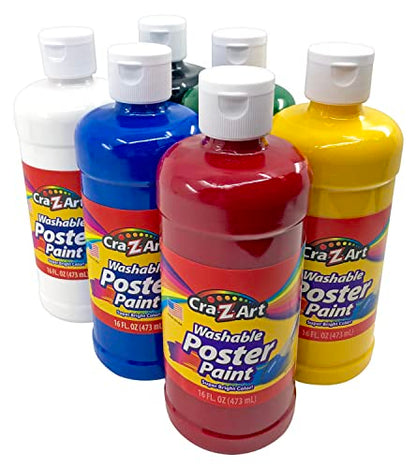 Cra-Z-Art Washable Poster Paint Bulk, Assorted Colors 16oz each bottle, 6 count