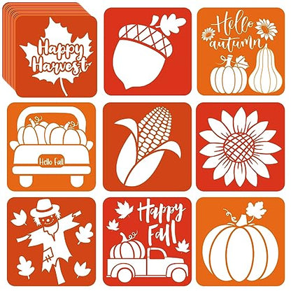 36pcs Fall Thanksgiving Drawing Stencils for Kids 8 Inch Pumpkins Sidewalk Chalk Stencils Painting Large Washable Reusable Autumn Themed Primary Shape Template for Thanksgiving Kids Toddlers Preschool - style: Fall