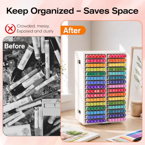 Marker Organizer, 360° Rotating Marker Storage | Holds up to 384 Alcohol Markers, Pencil Holder, Organizer Holder for Desk Home, School, Office
