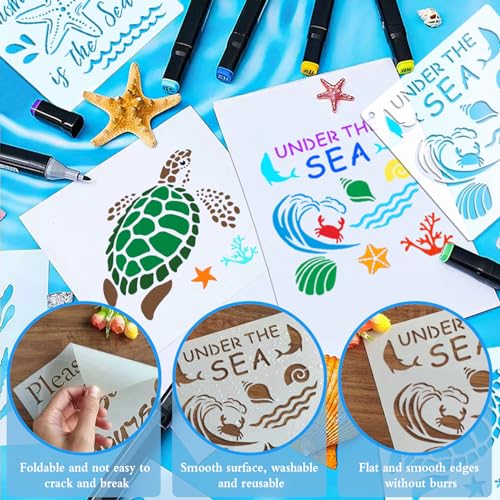 SUNFEEL 25Pack Ocean Stencils for Painting – Painting Templates 6 x 6 in and 6 x 6 in Reusable Painted Painting Stencils， Stencils for Painting On Wood and Canvas, DIY Crafts Andfurniture - style: Ocean