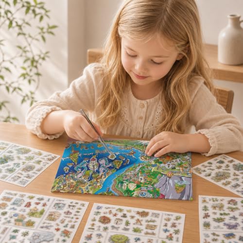 ZAYALI Large 3D Sticker Scene Book for Adults & Teens, DIY Isometric House Scenes, Large Build-Your-Own Room Sticker Set, Relaxing Sticker Therapy Art Kit - Coastal Nation - style: Coastal Nation