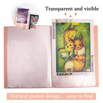 Qunrwe A3 Diamond Painting Storage Book,Pink 60 Pages Art Portfolios Case - color: Pink-60 Sleeves