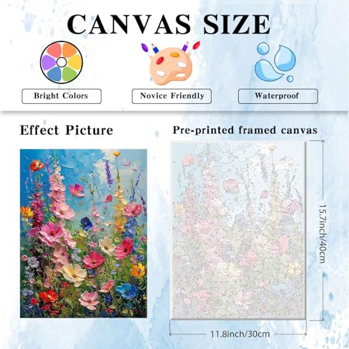 Ausanrl Wild Flowers Framed Paint by Numbers Wooden Easel 12x16inch - color: Wild Flowers