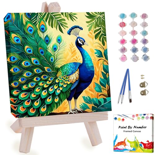 Artunion Framed Paint by Numbers Kit for Adults Beginners & Kids Ages 8-12,Colorful Peacock Paint by Number with Frame,Bird Animals Paint by Numbers Kit on Canvas 10 * 10 Inch Without Easel - color: ZXT-323-F