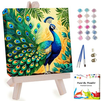 Artunion Framed Paint by Numbers Kit for Adults Beginners & Kids Ages 8-12,Colorful Peacock Paint by Number with Frame,Bird Animals Paint by Numbers Kit on Canvas 10 * 10 Inch Without Easel - color: ZXT-323-F