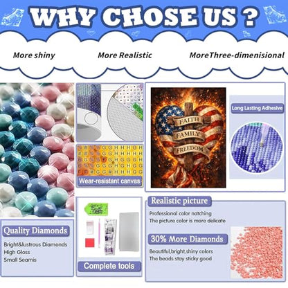 Patriotic Diamond Painting Kits for Adults, American Diamond Art for Adults | Full Round Drill Paint by Diamond, American Flag Diamond Art Painting, Gem Arts and Crafts for Adults Beginners 12x16 Inch - color: Amercian Heart
