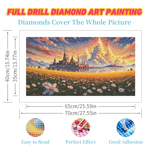 DDGEMART 5D Diamond Painting, Full Drill Fantasy Castle Meadow Lake Flower Art for Adults, Large 28x16 Inch - color: Fantasy Landscape