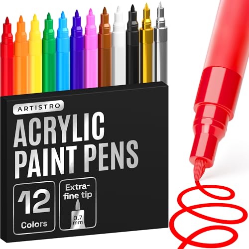 ARTISTRO 12 Multicolor Paint Pens for Glass Marking - Extra-Fine Tip | Acrylic Paint Markers for Poster, Rock Painting, Ceramic, Wood, Fabric, Scrapbooking, DIY, Craft, Card Making, Coloring - color: Multicolor