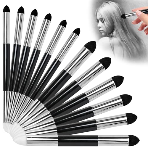 24 Pcs Blending Sponge Pen,2 Sizes Double-Headed Pastel Blending Stump Pencil,Washable Sketch Sponge Brush for Artist Professional Drawing Blending Lightening and Highlight