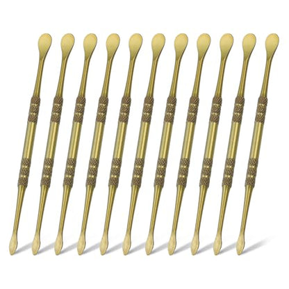 HARFINGTON 11pcs Wax Carving Tool 4.75" Double-Headed Stainless Steel Sculpture Tools Kit Modeling Engraving Sculpting Spoons for Clay Pottery Crafts Shaping, Green Gold - color: Green Gold