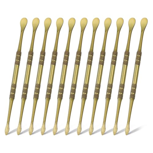 HARFINGTON 11pcs Wax Carving Tool 4.75" Double-Headed Stainless Steel Sculpture Tools Kit Modeling Engraving Sculpting Spoons for Clay Pottery Crafts Shaping, Green Gold - color: Green Gold