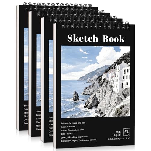 4 Pack Small Sketch Books 5.5 × 8.5 in, Spiral Bound, Black - color: Black, size: 5.5 × 8.5Inch（4 Pack）