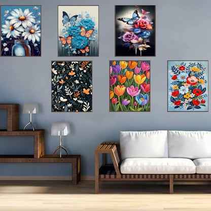 DOTZSO 6PCS Flowers Diamond Painting Art Kits for Adults Beginner 12x16 in | 5D Full Drill Resin, Flowers Pattern, Fits All Ages, Leisure Craft, Stress Relief, Wall/Shelf Display, All-Occasion Gift - color: AF Flowers Butterfly