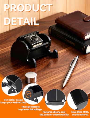 2 in 1 Acrylic Tilting Glass Ink Bottle Holder, Calligraphy Oblique Nib Pen Holder Stand, Non-Slip Base, Elegant Desk Decor for Writing, Ink Storage, Artists Calligraphy Beginners