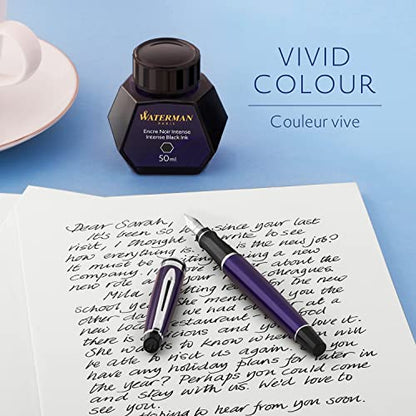 Waterman Fountain Pen Ink, Intense Black, 50ml Bottle, For Refillable Fountain Pens
