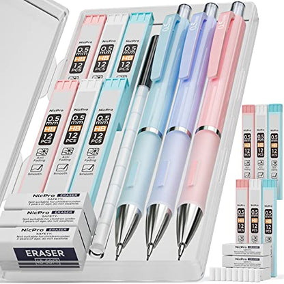Nicpro 3PCS Pastel Mechanical Pencil Set, 0.5 Mechanical Pencils - style: 3 Pack (0.5mm)