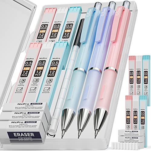 Nicpro 3PCS Pastel Mechanical Pencil Set, 0.5 Mechanical Pencils - style: 3 Pack (0.5mm)