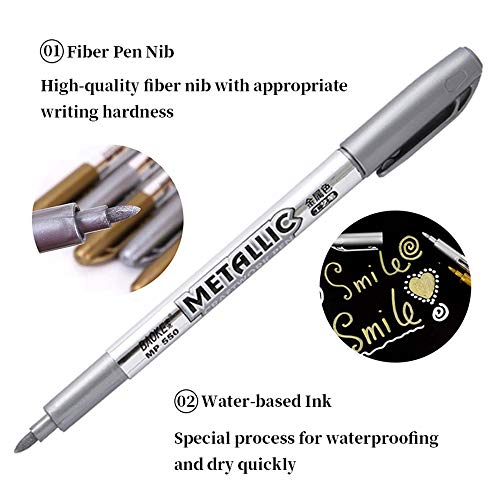 MYARTOOL Metallic Marker Pens, Gold and Silver Metallic Permanent Markers for Artist Illustration, Crafts, Gift Card Making, Scrapbooking, Fabric, DIY Photo Album, Value Set of 8 - color: Gold and Silver
