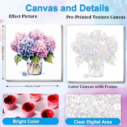 Artunion Framed Paint by Numbers Kit for Adults Beginners & Kids Ages 8-12,Hydrangea Flower Paint by Number with Frame,Floral Paint by Numbers Kit on Canvas 10 * 10 Inch Without Easel - color: ZXT-191-F