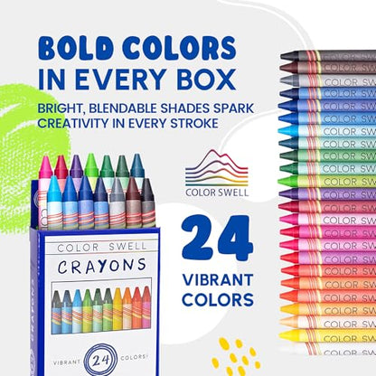 Color Swell Bulk Crayons, 6 Packs, 24 Colors Per Pack (144 Total) - size: 6 Pack | 144 Crayons
