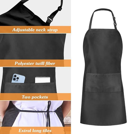 2/8/20 Pack Black Aprons for Cooking, Chef Aprons for Women Men with Pockets, Aprons Bulk Adjustable for BBQ - size: 2 Pack