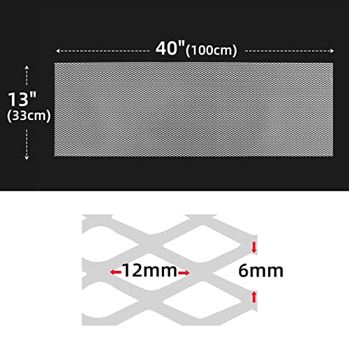 AggAuto Universal 40"x13" Car Grill Mesh 6x12mm Rhombic Hole White | Aluminum Alloy Automotive Grille Insert Bumper, One of the Most Multifunctional Shape Grids 100x33cm - size: 6x12mm Rhombus - White