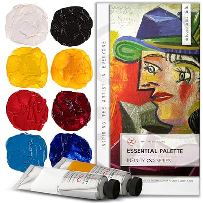 ZenART Professional Oil Paint Set - Artist Grade Primary Colors - 8x50ml | Essential Palette - Non-Toxic Large Tubes, Buttery Consistency, Rich Pigments, Lightfast Oil Paints for Artists & Beginners - color: Essential Palette (Primary Colors)