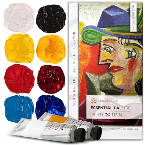 ZenART Professional Oil Paint Set - Artist Grade Primary Colors - 8x50ml | Essential Palette - Non-Toxic Large Tubes, Buttery Consistency, Rich Pigments, Lightfast Oil Paints for Artists & Beginners - color: Essential Palette (Primary Colors)