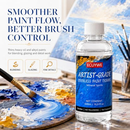 Odorless Mineral Spirits 16.9 Fl Oz High Purity, Low Odor Solvent for Thinning Oil-Based Paints, Cleaning Brushes & Tools, Oil Paint Thinner, Degreasing, DIY Crafts, Art Projects and Home Maintenance
