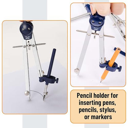 Mr. Pen- Professional Geometry Set, 7 pcs | Metal Compasses with Center Wheel & Extension Leg, Precision Drafting Kit with Storage Box for Geometry, Technical Drawing - style: 7 pcs Geometry Tool Set