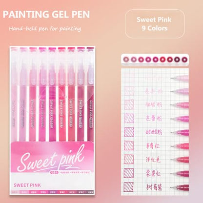 Gel Pens with 0.6mm Fine Point, 9 Colors Acrylic Drawing Gel Pen - color: Sweet Pink