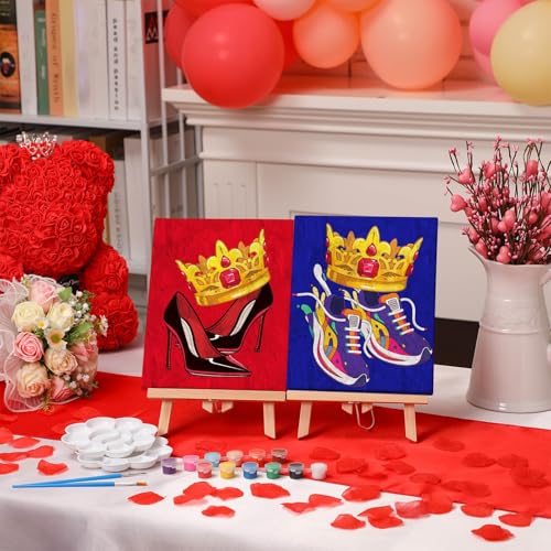 Zhanmai 112 Pcs Sip and Paint Kit for Adults Couples Painting Kit Date Night Pre Drawn Canvas to Paint at Home Party Supplies Stretched Canvas Couple Romantic Activity(Shoes,8 x 10 Inch) - size: 8 x 10 Inch, style: Shoe