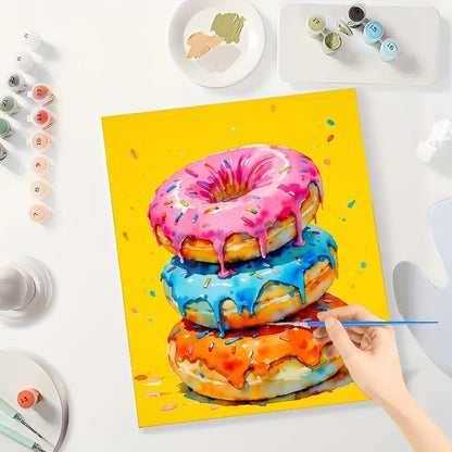 Donut Painting Paint by Numbers Kit for Adults - DIY Dripping Glazed Doughnuts with Sprinkles on Canvas 16x20In, Frameless Acrylic Paint Set, Suitable for Beginners, Art for Kitchen or Café Decor
