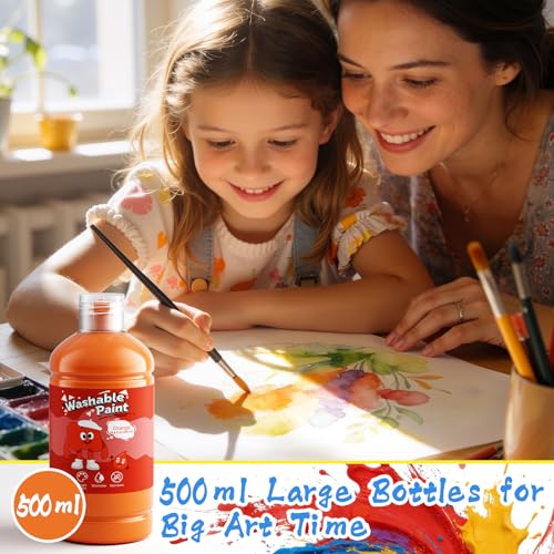 NewFamily Washable Paint Set, 12 Colors x 500ml (16.9 fl oz) Large Bottles, Bulk 6L Non-Toxic Poster/Tempera Paint for Paper, Cardstock, Canvas, Classroom Art & Crafts - color: 12 colors