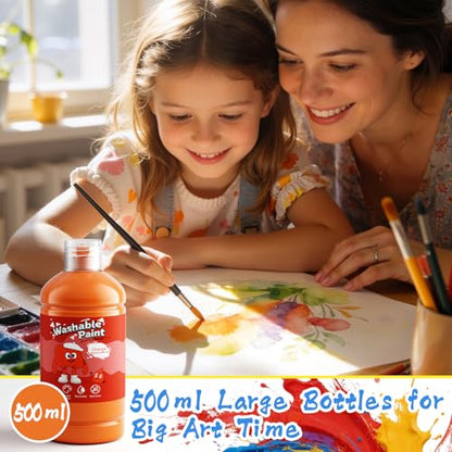 NewFamily Washable Paint Set, 12 Colors x 500ml (16.9 fl oz) Large Bottles, Bulk 6L Non-Toxic Poster/Tempera Paint for Paper, Cardstock, Canvas, Classroom Art & Crafts - color: 12 colors