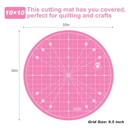 10"x10" Round Rotating Cutting Mat, Self Healing Mat with 360-Degree Rotation & Anti-Slip Base, Sewing Board Cutting Mat Perfect for Fabric Quilting Leather Hobby Project, Pink - color: Pink, size: 10"L x 10"W