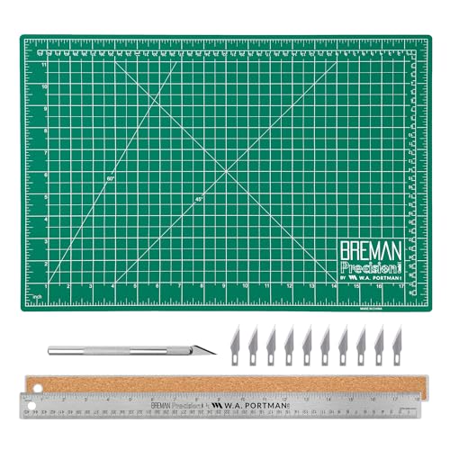WA Portman Fabric Cutting Mat with Craft Knife & Straight Edge Craft Ruler This set includes 12x18 Inch Sewing Cutting Mat, 10pc #11 Blades, Xacto Craft Knife Set, & 18'' Cork Backed Metal Ruler Set - size: 12x18