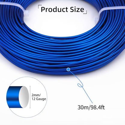 12 Gauge Aluminum Craft Wire for Jewelry Making, 32.8FT Bendable Metal Wirefor Bonsai Armature(Sapphire Blue) - color: Sapphire Blue