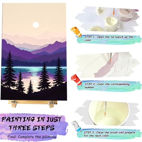 Paint by Numbers Kit for Adults Beginner, Landscape Canvas Painting Set | Complete Number Painting Kit 4 Pack, 8x12 inch Framed Canvases with Easel, Easy-to-follow, Beginner Painting Activity