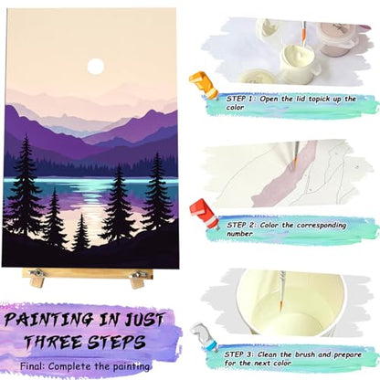 Paint by Numbers Kit for Adults Beginner, Landscape Canvas Painting Set | Complete Number Painting Kit 4 Pack, 8x12 inch Framed Canvases with Easel, Easy-to-follow, Beginner Painting Activity